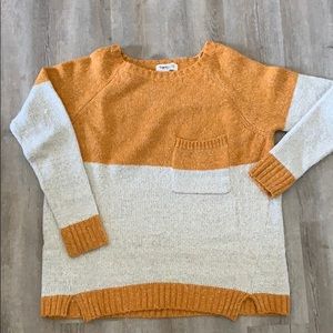 Mustard and cream color block boutique sweater